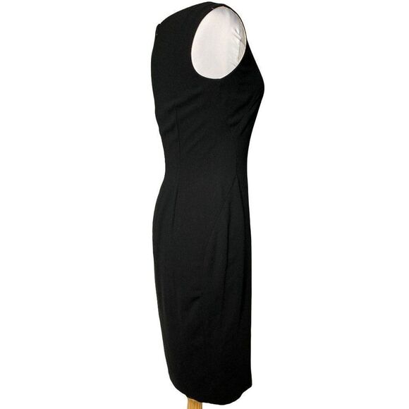 Maggie London Classic LBD Black Sheath Dress Sz 4 Gold Satin Lined 10" Side Slit - Picture 4 of 7